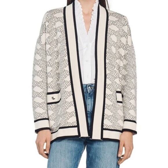 Sandro Sandro Enea Oversized Jacquard Knit Reversible Cardigan Sweater Black - Picture 2 of 16